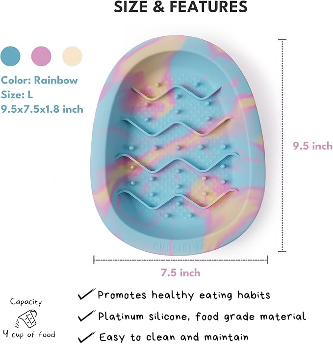 CHEWFFON Easter Dog & Cat Lick Mat Bowls, BPA-Free Silicone Slow Feeder Bowl with Suction Cups, Non Slip Pet Food Bowl Reduces Boredom and Anxiety, Dishwasher Safe, Rainbow