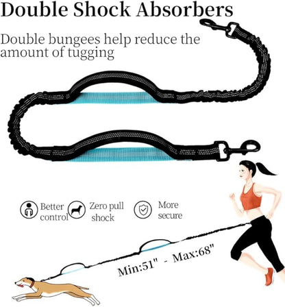 Hands Free Dog Leash with Zipper Pouch, Dual Padded Handles & Durable Bungee Dog Leash for Walking, Jogging, Running and Hiking