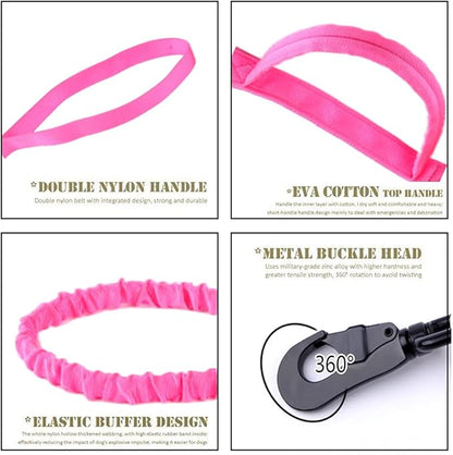 Xqpetlihai Tactical Dog Collar and Leash Set Adjustable Military Nylon Dog Collar with Control Handle and Heavy Duty Metal Buckle for Large Dogs（Pink L