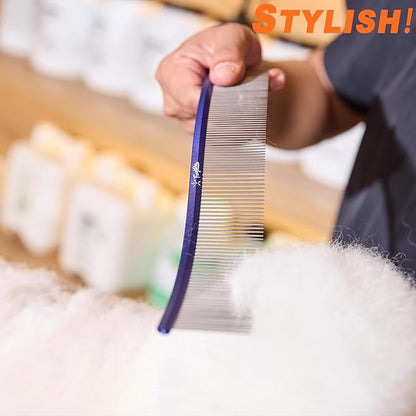 Pet Comb Stainless Steel Comb for Dogs Cats Pet Hair Comb for Grooming Curved with Rounded and Smooth Ends Stainless Steel Teeth Tools for Remove Tangles and Knots (BULE)