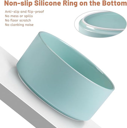 Dog Bowls, Non Slip Heavy Ceramic Dog Food and Water Bowl with Silicone Base, Pet Feeding Bowl for Puppies, Small and Medium Dogs (Glossy Light Green, 6 Inches)