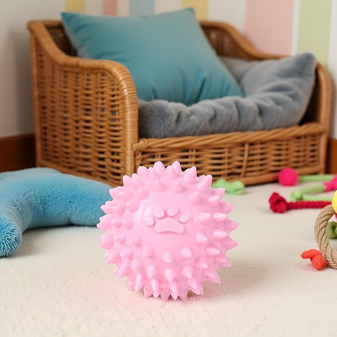 3Pcs Dogs Spiky TPR Ball No Squeak Chew Toy Long Lasting for Aggressive Chewers Dog Puppy Training Dogs Spiky Rubber Ball Toy Small No Squeak for Aggressive Heavy Chewers (Pink)