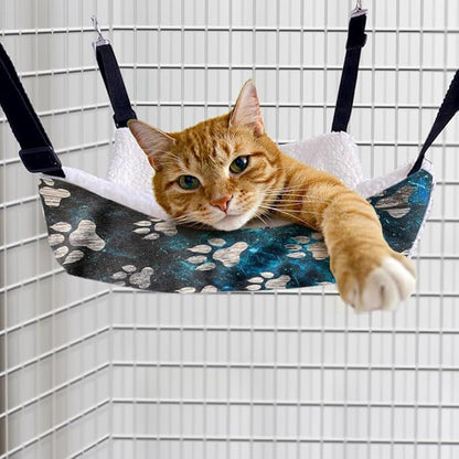 WIRESTER Reversible Cat Hanging Hammock 22.8 x 18.9 Inch, Pet Cage Hammock Bed with Adjustable Straps, Soft Sleeping Hammock for Cat, Ferret, Puppy Dog, Rabbit, Small Animals - Silver Dog Paws