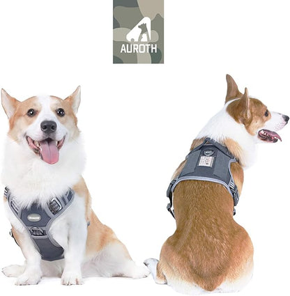 Auroth Tactical Dog Harness for Small Medium Dogs No Pull Adjustable Pet Harness Reflective Working Training Easy Control Pet Vest Military Service Dog Harnesses Grey M