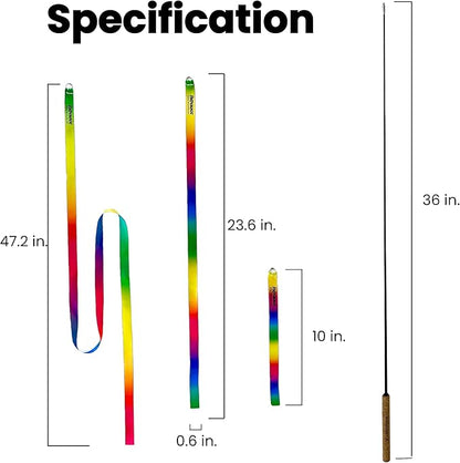 Forever Stick Ribbons - The Unbreakable Cat Toy Wand & Ribbon Attachments (3 Pc), Extra Long Durable Interactive Cat Toy for Indoor Cats, Feather Kitten Toys for Bored Indoor Adult Cats
