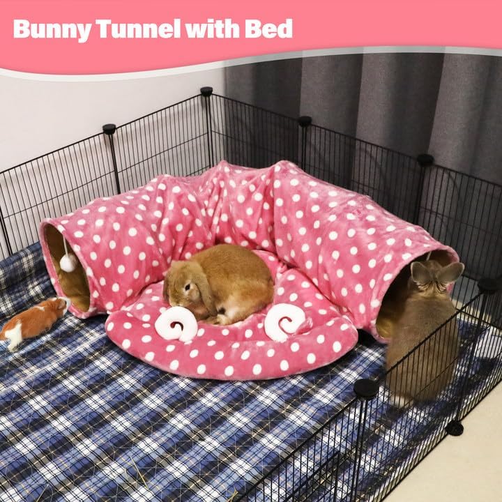 BWOGUE Bunny Tunnel Bed, 2-in-1 Collapsible Rabbit Tunnel Hideout with Mat - Image 6