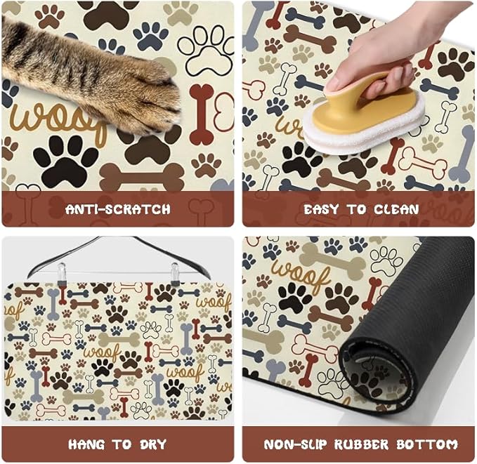 Dog Food Mats for Floors Waterproof, Pet Water Bowl Mats Pet Feeding Absorbent Placemats Beige 16 * 24 inch
