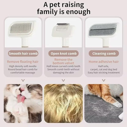 3-in-1 Multifunctional Pet Grooming Comb – Deshedding, Detangling & Cleaning Brush for Dogs & Cats – Fine-Tooth Stainless Steel, Gentle Slicker & Cleaning Pad – All Coat Types