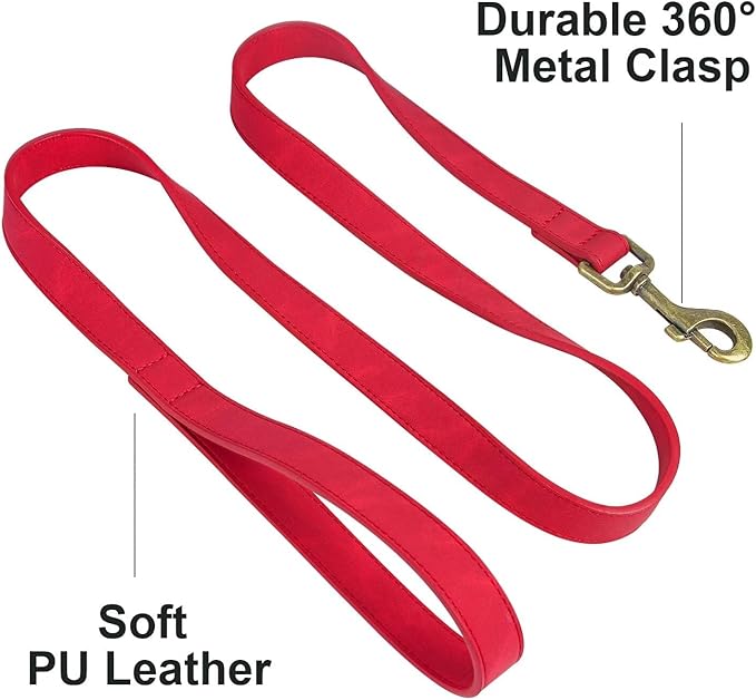 Didog PU Leather Dog Leash, Colorful Dog Leash 4ft, Strong and Durable Faux Leather Lead, Walking and Training Lead for Small Medium Dogs,Red