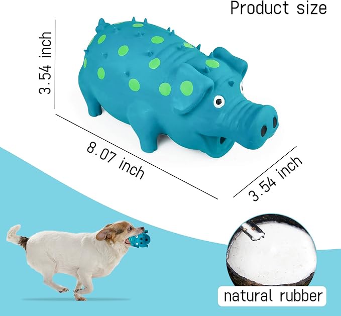 WishLotus Natural Latex Dog Squeaky Toy, Pig-Shaped Dog Chew Toys for Teeth Cleaning, Puppy Chew Toy for Dogs to Relieve Stress and Reduce Boredom (Blue,1pc L-Size)