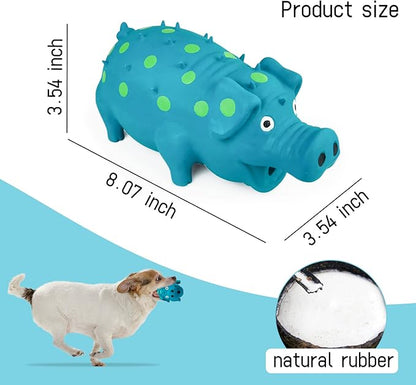 WishLotus Natural Latex Dog Squeaky Toy, Pig-Shaped Dog Chew Toys for Teeth Cleaning, Puppy Chew Toy for Dogs to Relieve Stress and Reduce Boredom (Blue,1pc L-Size)