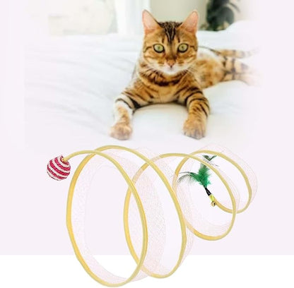 Generic Cat Interactive Toys Pet Spring Game Folding Indoor S-Type Cat Tunnel Toy for Puppy Kitten Accessories Home B Sisal Round