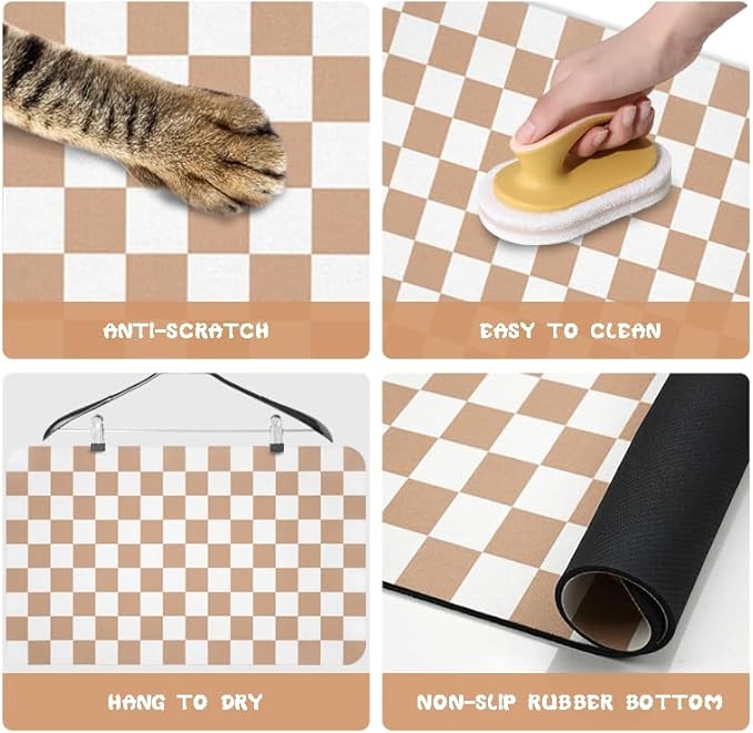 Dog Food Mats for Floors Waterproof, Pet Water Bowl Mats Pet Feeding Absorbent Placemats Plaid 12 * 20 inch
