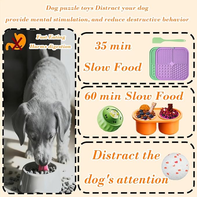 7.87" Dog&Cat Lick Mat with Suction Cups Set,Frozen Treat Puzzle Dispenser for Puppy,Dog Enrichment Toy Foam Ball for Anxiety Relief