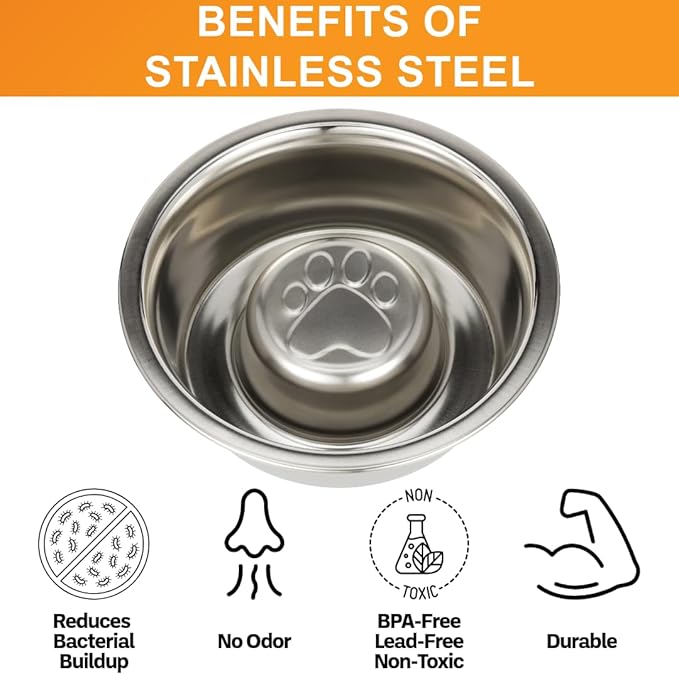 Neater Pet Brands Stainless Steel Slow Feed Dog Bowl for Fast Eating Large Breed, Metal Slow Feeder Dog Bowl Fits in Large Neater Feeders, for Puppy or Dogs (>40 lbs), 3 Cup Food Capacity