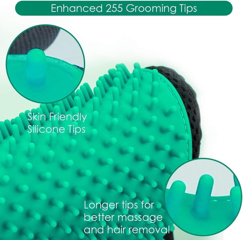 Pet Hair Removal Glove with 255 Silicone Tips for Dogs & Cats, Right Green - Image 3