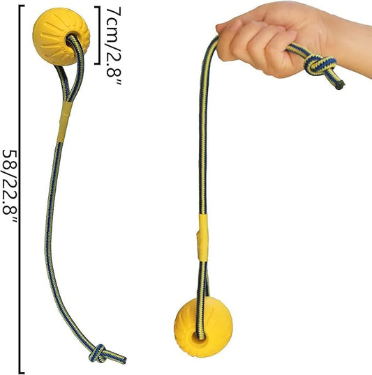 2 Pack Ball with Rope Dog Toy,Fling Dura Foam Toy,Dog Water Float Ball Rraining Boall on Rope (1 * 7cm/2.8"+1 * 9cm/3.5")
