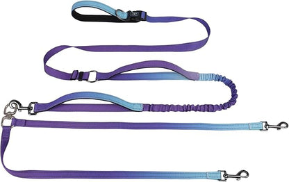 Roses&Poetry Hands Free Double Dog Leash for Two Dogs, 9-11ft Adjustable Bungee Walking Waist Lead, Dual Dog Leash with Tangle-Free Swivel for Medium Large Dogs Heavy Duty Running(Violet)