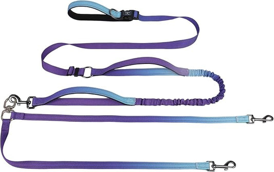Roses&Poetry Hands Free Double Dog Leash for Two Dogs, 9-11ft Adjustable Bungee Walking Waist Lead, Dual Dog Leash with Tangle-Free Swivel for Medium Large Dogs Heavy Duty Running(Violet)