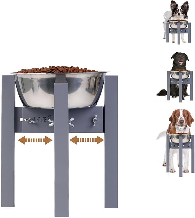 Elevated Dog Bowl Stand,Adjustable Dogs Food Stand for 7”-10” Bowls,Single DogBowl Holder 10” Tall for Medium Dogs Grey