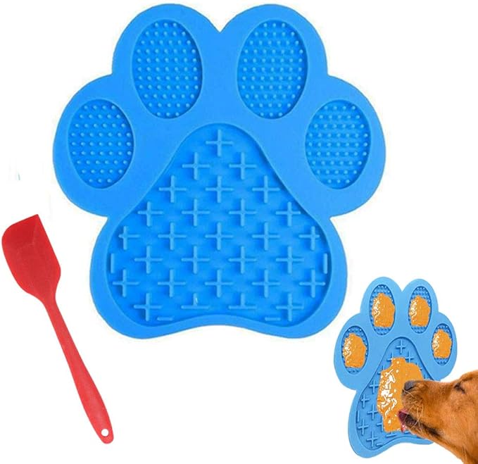Licking Mat for Dog Anxiety - Peanut Butter Slow Feeder Bowl, Pad With Strong Suction to Wall for Pet Bathing, Grooming, and Training (Blue)