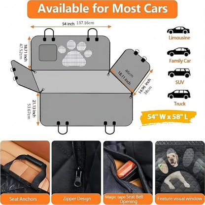 Dog Car Seat Cover for Toyota Tacoma Access Cab 2012-2023,Car Dog Mat for Back Seat Dog Hammock with Mesh Window Scratch Proof Nonslip Waterproof Durable Machine Washable,Grey