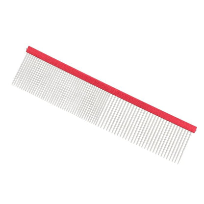 Dog Comb, 2-in-1 Stainless Steel Rounded Ends Dog Grooming Comb Pet Comb with Two Different Densities of Steel Teeth for Grooming Matting, Red