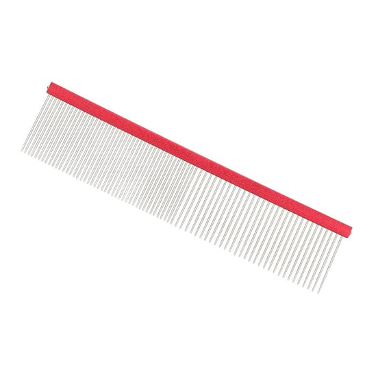 Dog Comb, 2-in-1 Stainless Steel Rounded Ends Dog Grooming Comb Pet Comb with Two Different Densities of Steel Teeth for Grooming Matting, Red