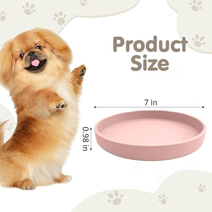 VCEPJH Silicone Dog Plates for Food Shallow Pet Bowl Flat Puppy Food Bowl Whisker Fatigue Cat Feeding Bowls Noiseless Dishes for Dry and Wet Food (Round Pink)