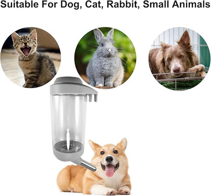 Dog Crate Water Bottle - 12 oz No Drip Kennel Pet Water Dispenser, Easy-to-Use Cage Water Bottle for Dogs, Cats, Small Animals, 350ML, Grey
