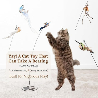Interactive Cat Toys for Indoor Cats - 5 Replacement Feathers with Bells - Teaser Wand Toy - Self Play Bird Simulation - Bored Adult Feline Hunting Solo Chaser Activity - Kitten Juguetes para Gatos