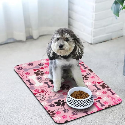 Dog Food Mats for Floors Waterproof, Pet Water Bowl Mats Pet Feeding Absorbent Placemats Pink 17 * 30 inch