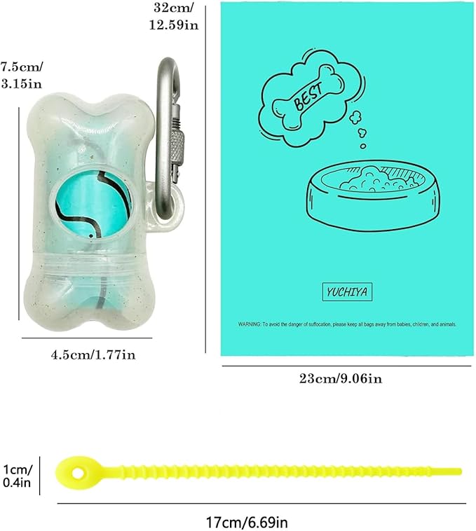 Dog Poop Pickup Bags Holder Dispenser with Standard-Sized Leak-Proof Scented Doggy Waste Bags and Carabiner with Safety Lock&Fastener Never Loose on Leash Lead Again (2 Holders 30 Bags, Clear)