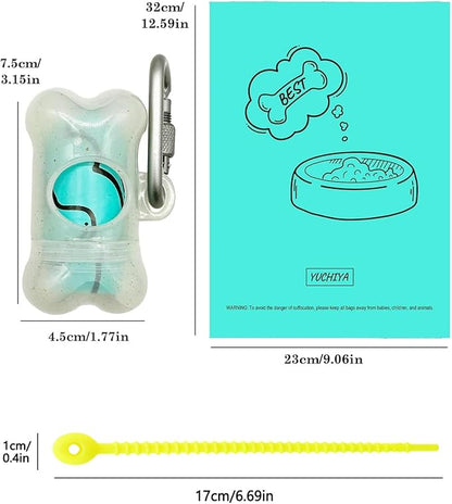 Dog Poop Pickup Bags Holder Dispenser with Standard-Sized Leak-Proof Scented Doggy Waste Bags and Carabiner with Safety Lock&Fastener Never Loose on Leash Lead Again (2 Holders 30 Bags, Clear)