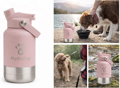 32oz Insulated Water Bottle with Dog Bowls – Human & Pet Shared Use, Stainless Steel Leakproof Travel Bottle (Rose Pink)