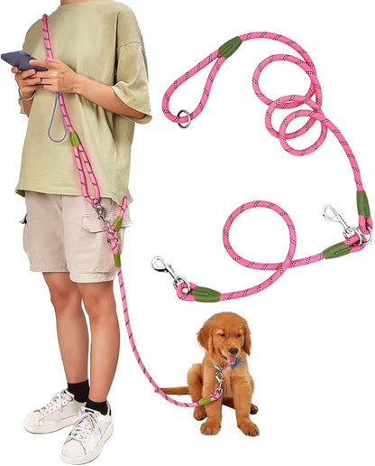 pawstrip Hands Free Dog Leash Crossbody Dog Running Leash Handsfree Pet Rope for Hiking Training Heavy Duty Reflective Pet Walking Belt (Pink)