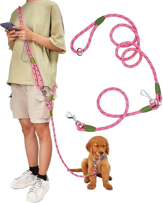 pawstrip Hands Free Dog Leash Crossbody Dog Running Leash Handsfree Pet Rope for Hiking Training Heavy Duty Reflective Pet Walking Belt (Pink)
