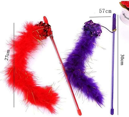 PETCTN Purple Cat Teasing Stick Toy - Interactive Stick with Sparkly Feather Boa & Crinkle Ball for Indoor Cat Training & Fun