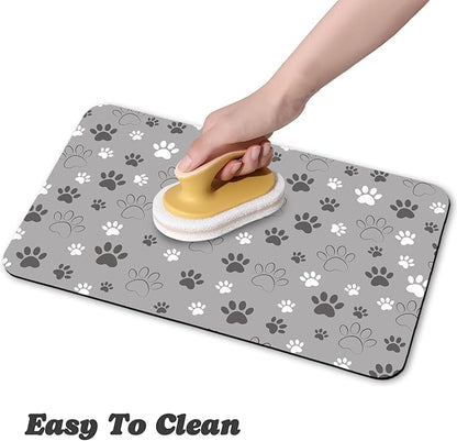 Dog Food Mat, Absorbent Water Bowl Mats Cat Pet Feeding Placemats Light Gray 12 * 20 inch