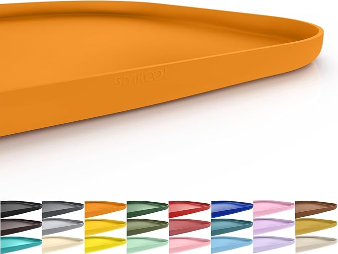 Silicone Pet Food Mat with Raised Edge for Food and Water Bowl, Dog Feeding Mats, Cat Food Trays for Floor Waterproof, Rubber Tray for Dogs and Cats, 19 x 12 x 0.7 Orange