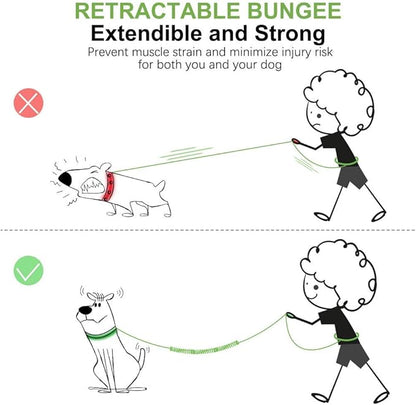 Heavy Duty Dog Leash with Bungee Traffic Handle Dog Leash Reflective Dog Leash with Double Padded Handles - Durable Dog Leash for Small Medium Large Dogs Training Walking 4ft (Black)