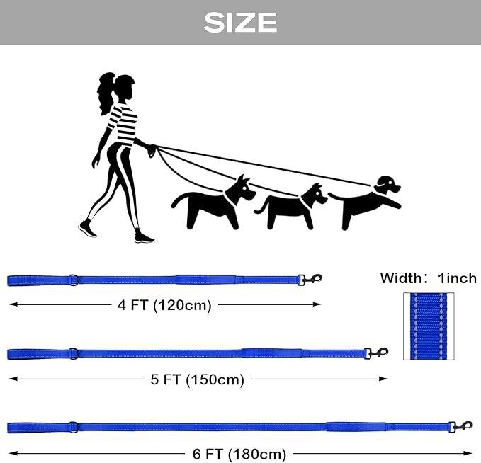 Joytale Dog Leash Heavy Duty for Large Dogs that Pull, Double Handle for Traffic Control, Double-Sided Reflective Leashes for Large Medium Dogs Night Safety, 6FT, Royal Blue