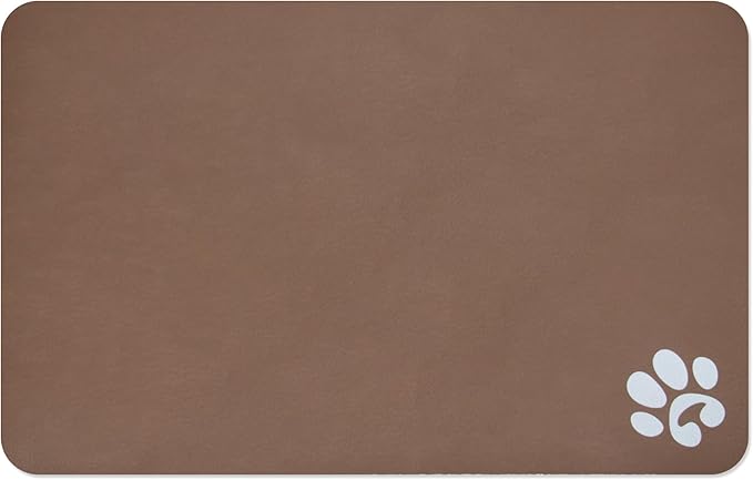 YCT Pet Cat Food Mats - Non Slip Super Absorbent, with Footprints Logo, 18.1 x 11.8 inches, Brown
