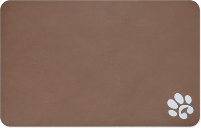 YCT Pet Cat Food Mats - Non Slip Super Absorbent, with Footprints Logo, 18.1 x 11.8 inches, Brown