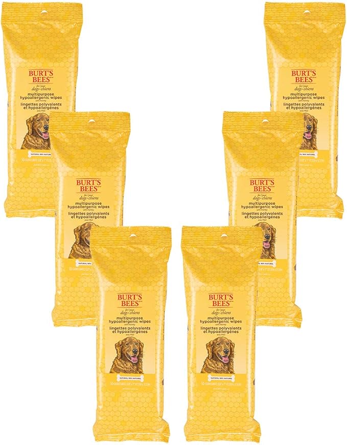 Burt's Bees for Pets Honey Multipurpose Dog Grooming Wipes, Gentle Hypoallergenic Spot Cleaning Sheets, pH Balanced Natural Origin Formula for Paws, Face and Butt, 50 Count - 6 Pack