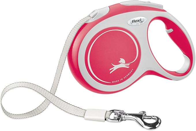 FLEXI New Comfort Tape Retractable Dog Leashes for Large Dogs Upto 132 lbs. – 16 ft., Red/Pastel | Tangle Free Pet Walking Leash with One-Handed Brake, Pause, Lock|German Quality Product