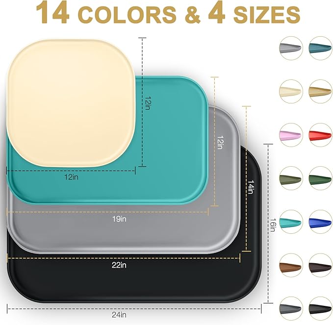 Silicone Pet Feeding Mat with Raised Edge for Food and Water, Dog Bowl Mats, Cat Bowls Placemat with High Lip for Floor Waterproof, Rubber Tray for Cats and Dogs 24 x 16 x 0.8 Dark Grey