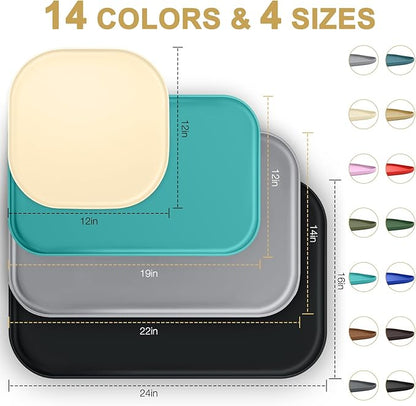 Silicone Pet Feeding Mat with Raised Edge for Food and Water, Dog Bowl Mats, Cat Bowls Placemat with High Lip for Floor Waterproof, Rubber Tray for Cats and Dogs 22 x 14 x0.8 Dark Turquoise