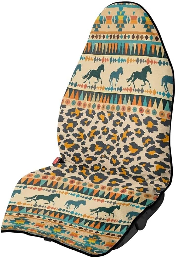 Coldinair Tribal Horse Towel Beach Car Seat Cover Non-Slip Bucket Front Seats Protector,Universal Fit Waterproof and Stain Resistant for Cars,SUVs,Trucks,Leopard Print