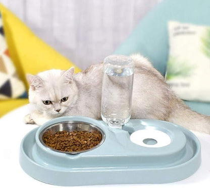 Luck Dawn Double Dog Cat Bowls Water and Food Bowl Set，Detachable Stainless Steel Bowl Automatic Water Dispenser Bottle Pet Feeder for Small or Medium Size Dogs Cats Puppy Kitten Rabbit